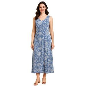 SJS Blue White Paisley Cottagecore‎ Sleeveless Midi Dress Womens Petite Large